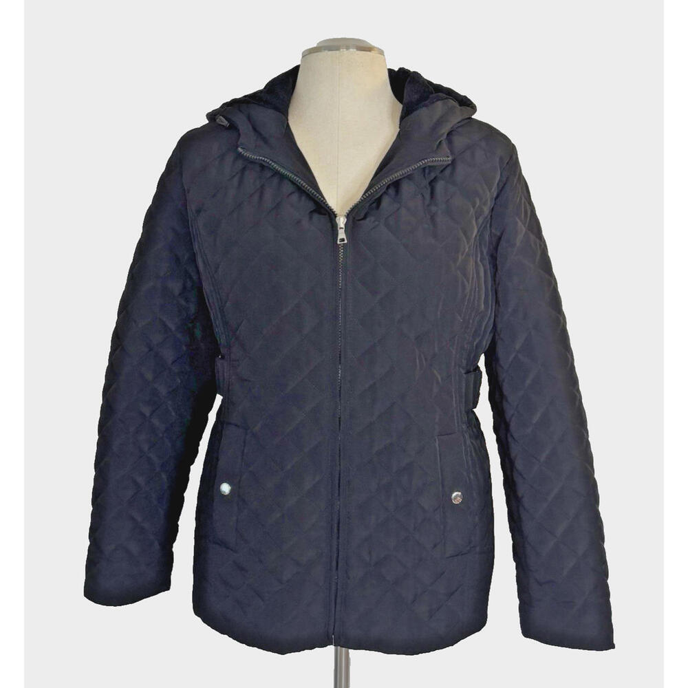 Esprit Black Quilted Jacket Hood Lined Full Zip Sz XL EUC